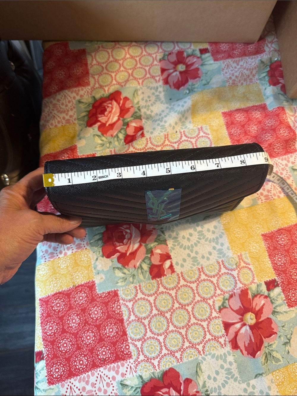 Designer inspired Black Quilted Leather Wallet Clutch with Signature Logo - Picture 8 of 10